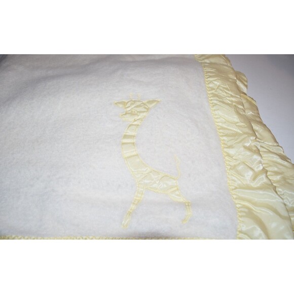 Vtg Baby Chatham Giraffe Wool Baby Blanket Satin Edge 36" x 48" Yellow - Picture 2 of 8